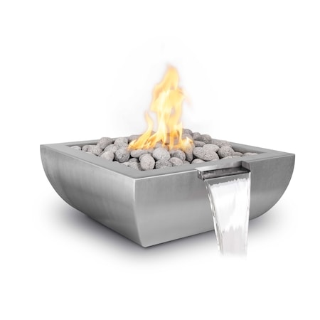 The Outdoor Plus 30 Square Avalon Fire & Water Bowl - Stainless Steel - Match Lit - Liquid Propane OPT-30AVSSFW-LP